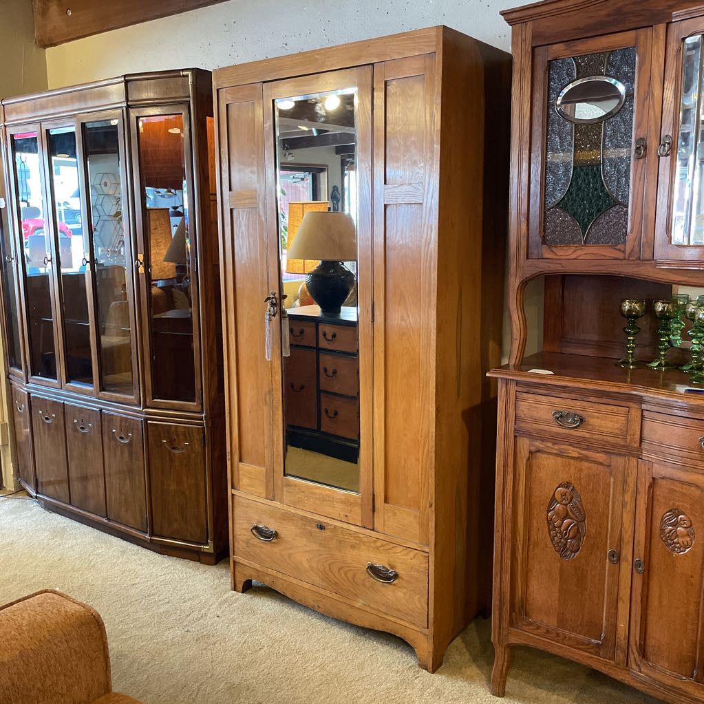 Tall One Drawer Armoire w/ Mirror Door and Key @ Desk