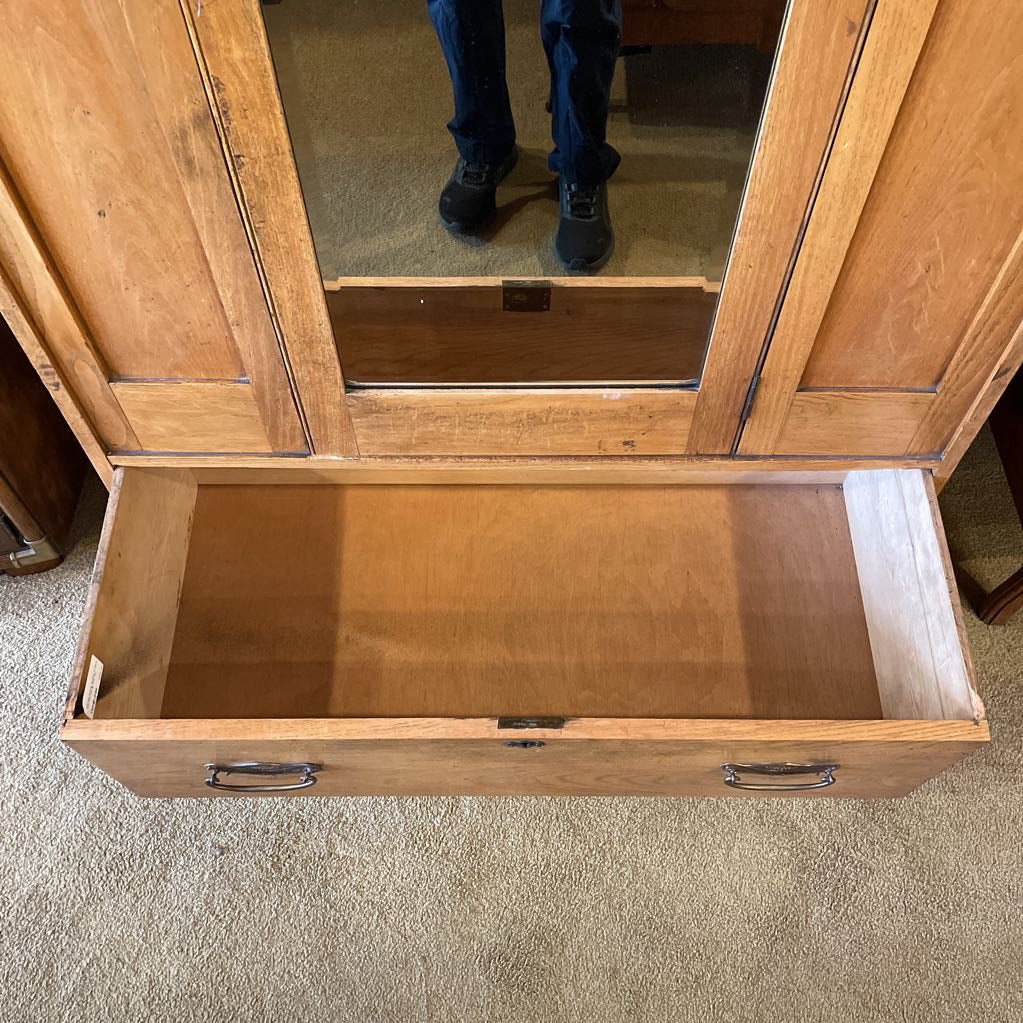 Tall One Drawer Armoire w/ Mirror Door and Key @ Desk