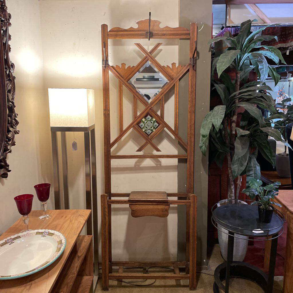 Vintage Hall Tree w/ Mirrors and Tile