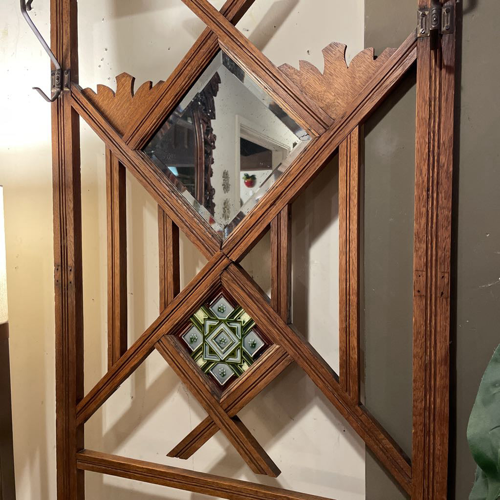 Vintage Hall Tree w/ Mirrors and Tile