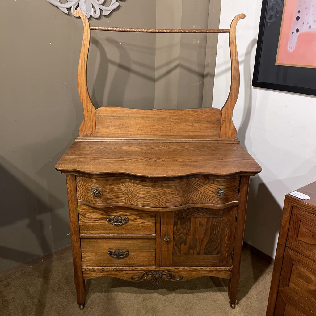 Vintage Oak 3 Drawer 1 Door Washstand