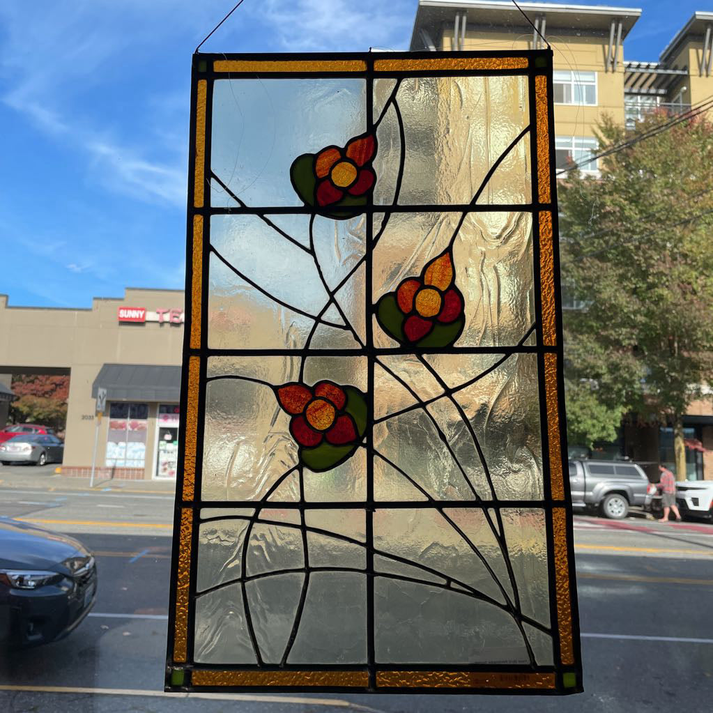 Floral Motif Rectangular Stained Glass