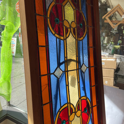 Wooden Framed Stained Glass - Blue/Orange/Red