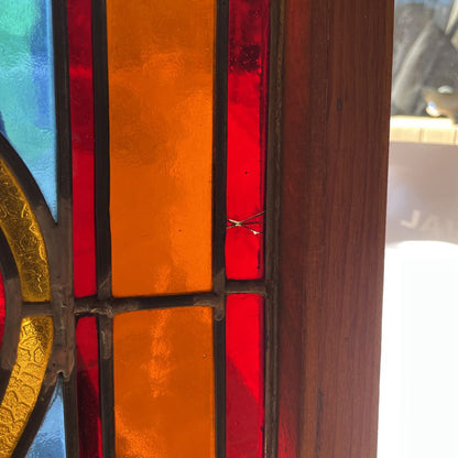 Wooden Framed Stained Glass - Blue/Orange/Red