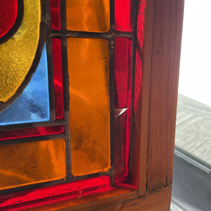 Wooden Framed Stained Glass - Blue/Orange/Red