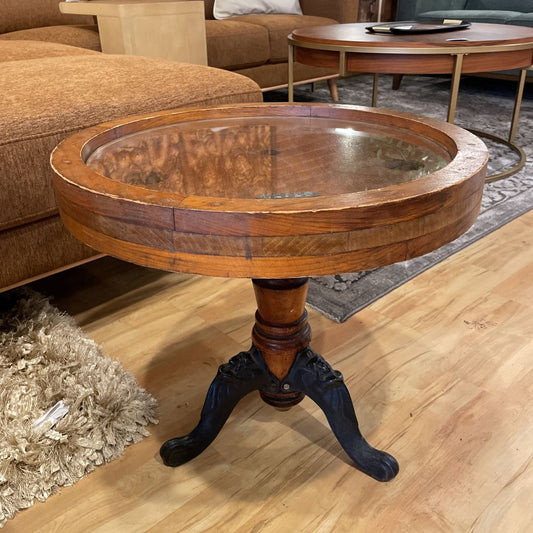 Antique Adjustable Piano Stool Glass Top Table Conversion C SIDE TABLES
