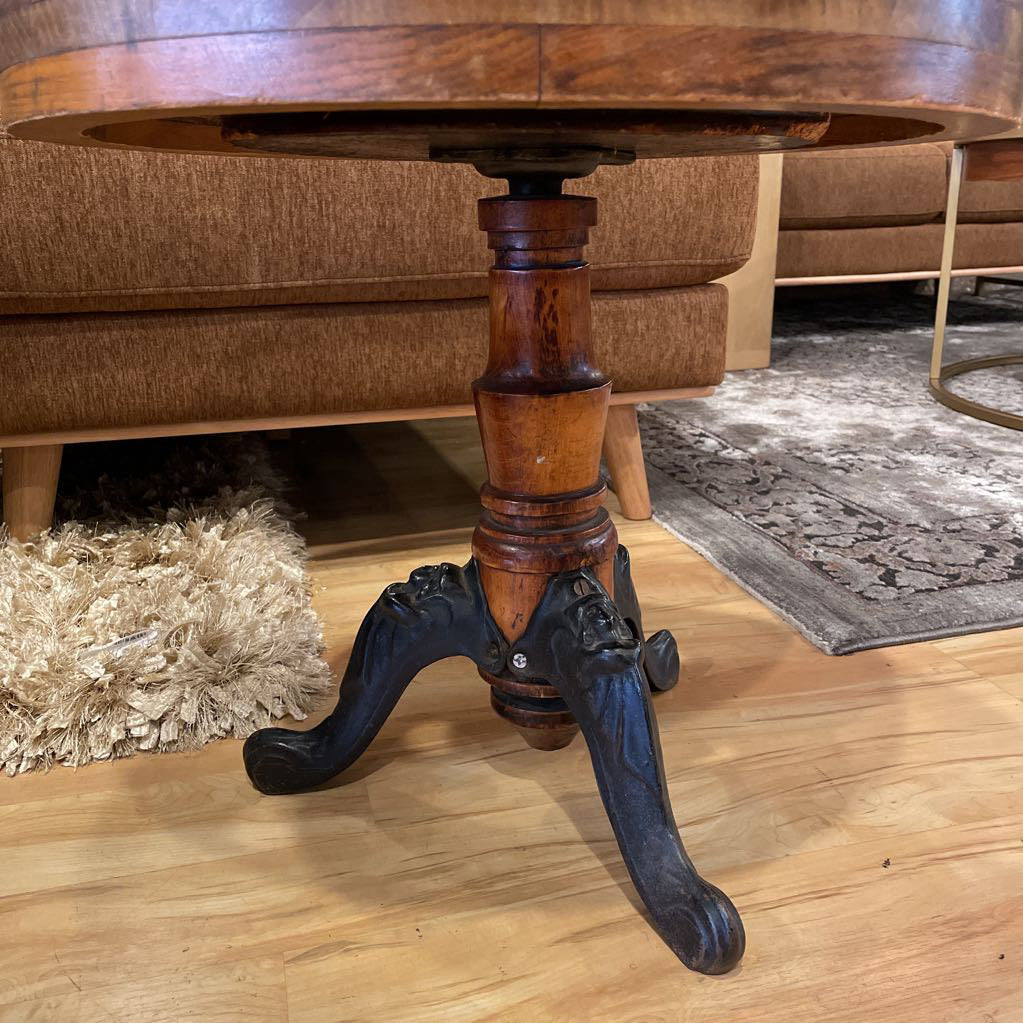 Antique Adjustable Piano Stool Glass Top Table Conversion C SIDE TABLES