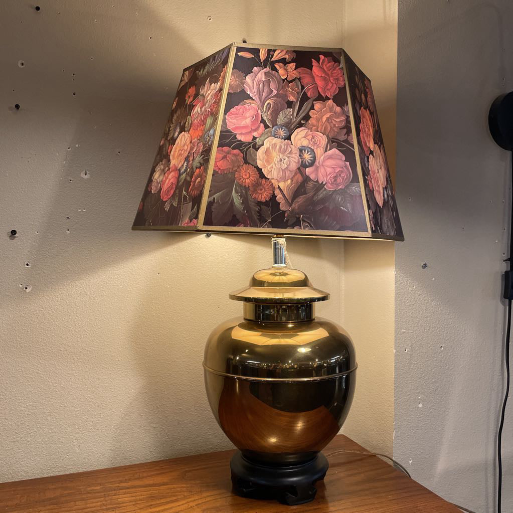 Brass Ginger Jar Lamp w/ Floral Shade LAMPS