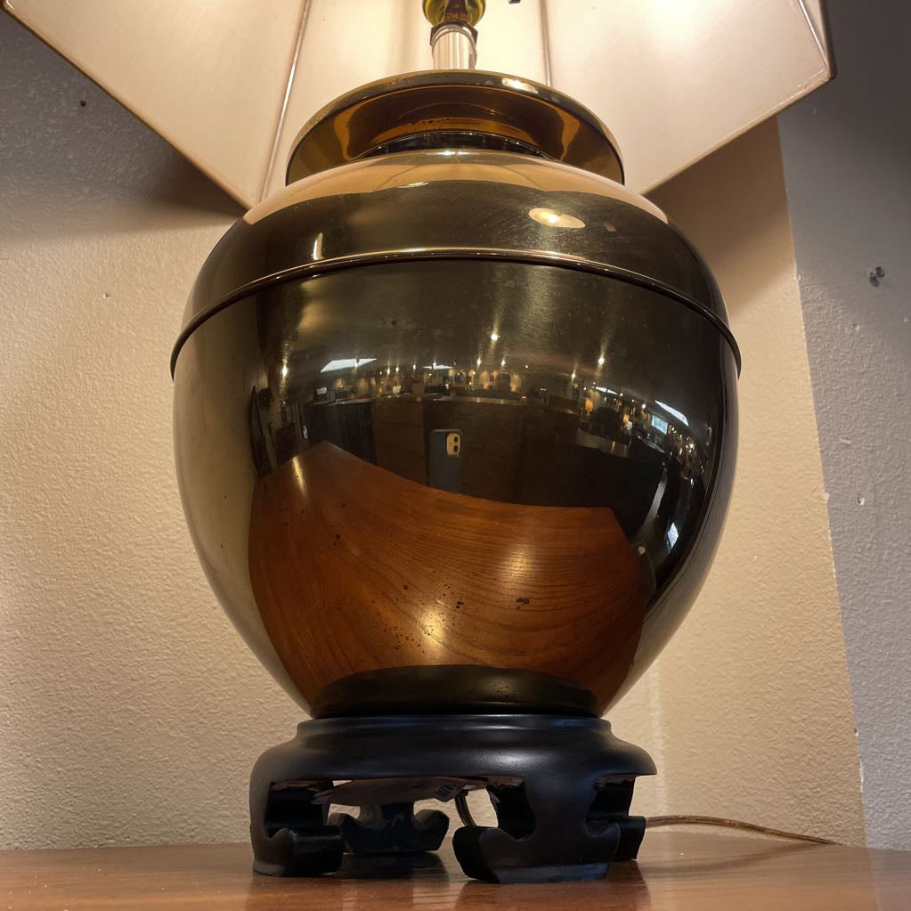 Brass Ginger Jar Lamp w/ Floral Shade LAMPS