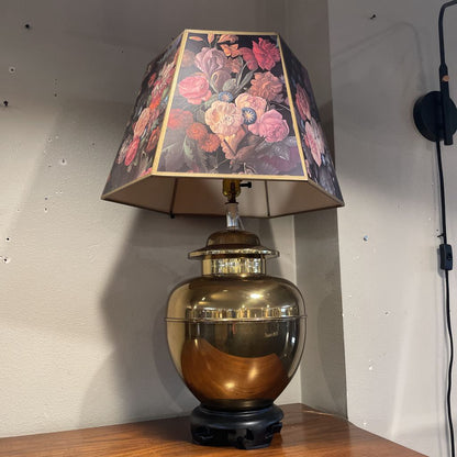 Brass Ginger Jar Lamp w/ Floral Shade LAMPS