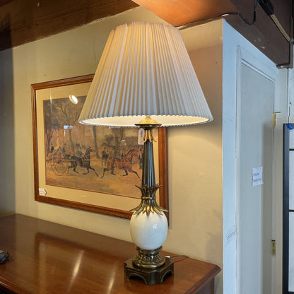 Vintage Brass & White Glass Lamp LAMPS