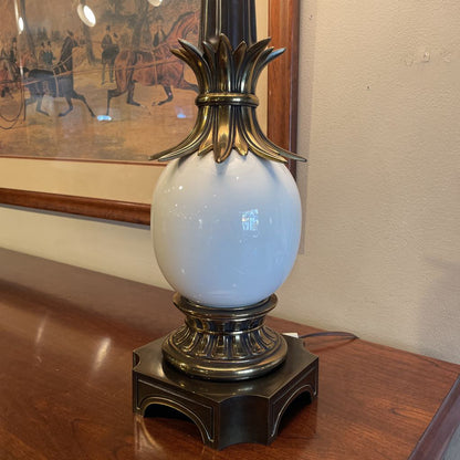 Vintage Brass & White Glass Lamp LAMPS