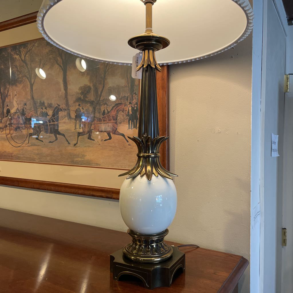 Vintage Brass & White Glass Lamp LAMPS