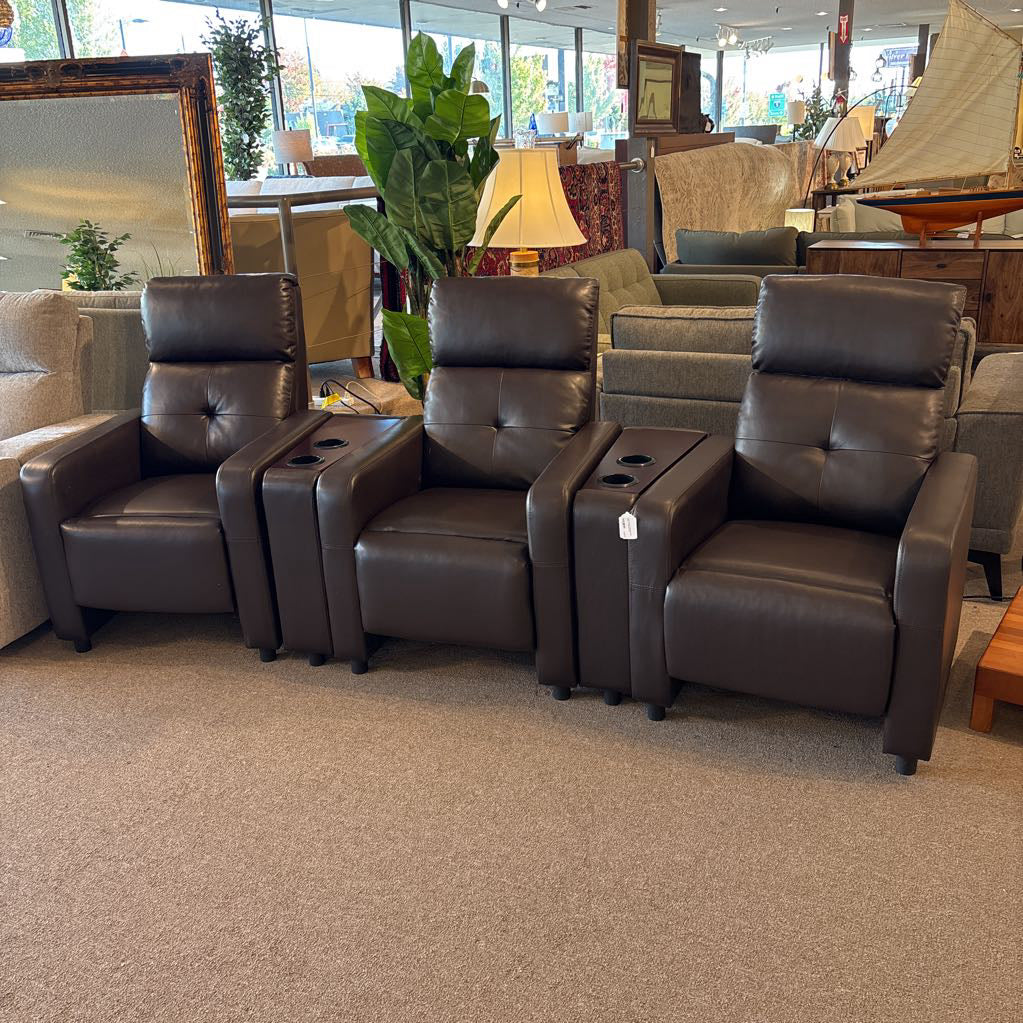 Brown Leather Recliner Modular Sofa w/ Cupholders