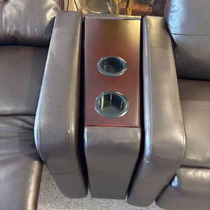 Brown Leather Recliner Modular Loveseat w/Cupholder