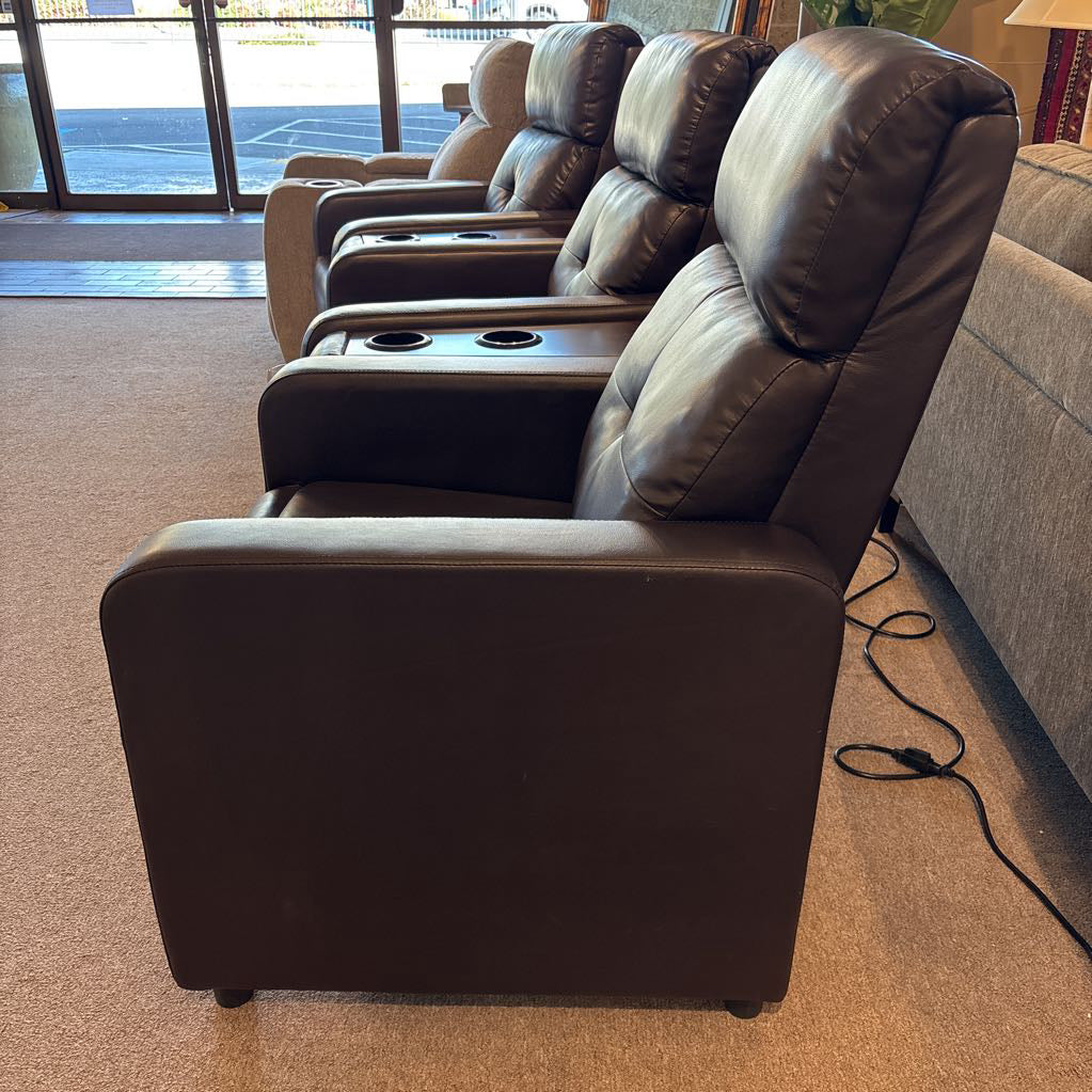 Brown Leather Recliner Modular Sofa w/ Cupholders