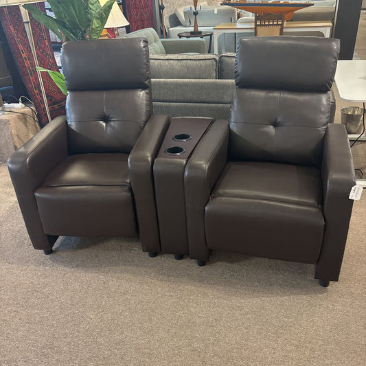 Brown Leather Recliner Modular Loveseat w/Cupholder U LOVESEATS