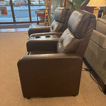 Brown Leather Recliner Modular Loveseat w/Cupholder