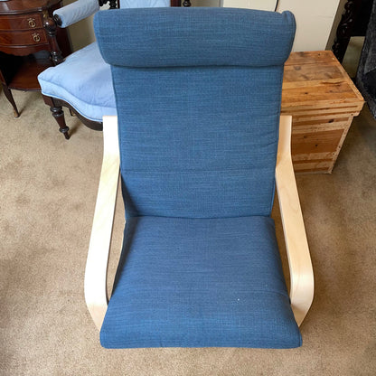 Dark Blue and Blonde Wood Ikea Poang Accent Chair w/ Ottoman U ACCENT CHAIRS