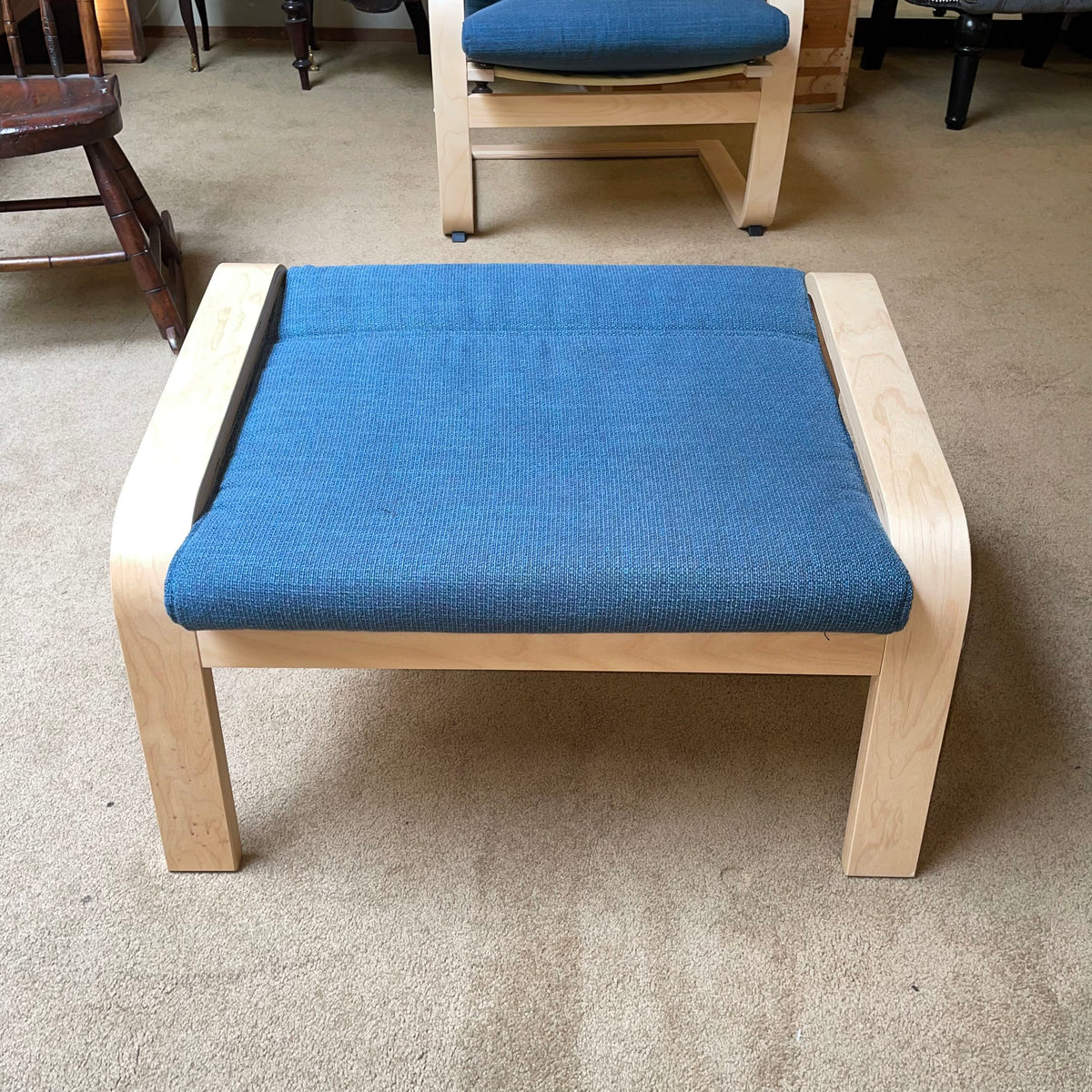 Dark Blue and Blonde Wood Ikea Poang Accent Chair w/ Ottoman U ACCENT CHAIRS