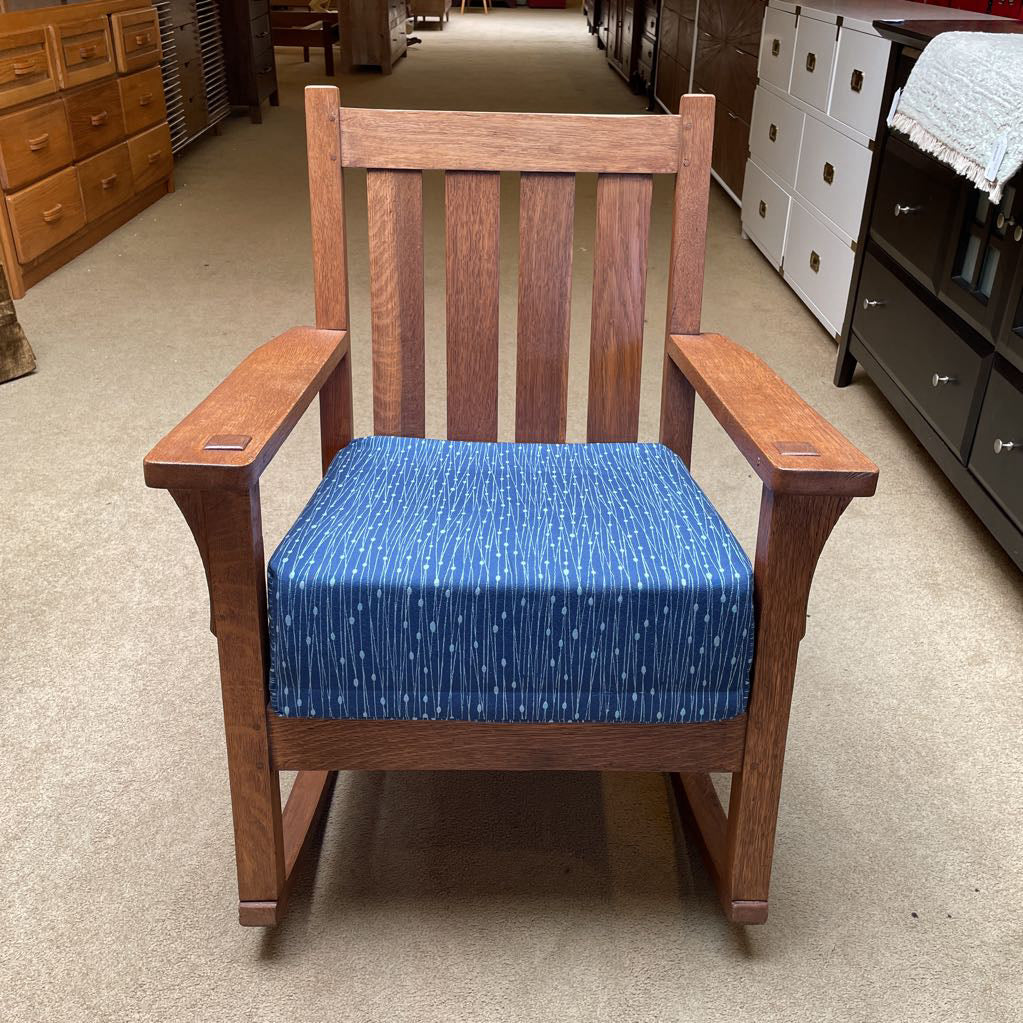 Craftsman Style Rocking Chair w/ Blue Upholstry Seat Cushion U ACCENT CHAIRS