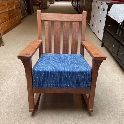 Craftsman Style Rocking Chair w/ Blue Upholstry Seat Cushion U ACCENT CHAIRS