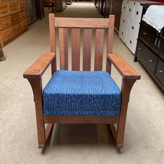 Craftsman Style Rocking Chair w/ Blue Upholstry Seat Cushion U ACCENT CHAIRS