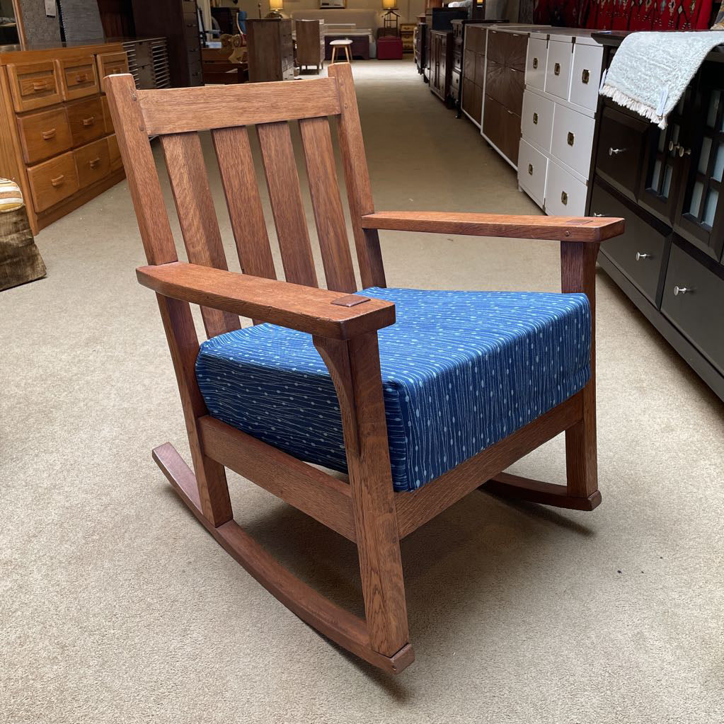 Craftsman Style Rocking Chair w/ Blue Upholstry Seat Cushion U ACCENT CHAIRS