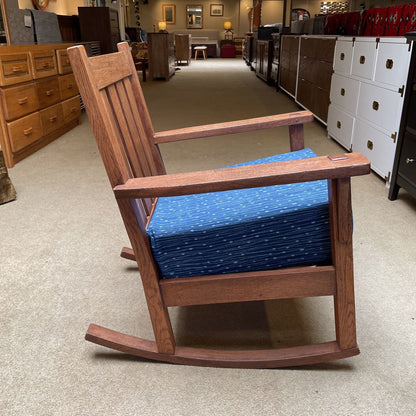 Craftsman Style Rocking Chair w/ Blue Upholstry Seat Cushion U ACCENT CHAIRS