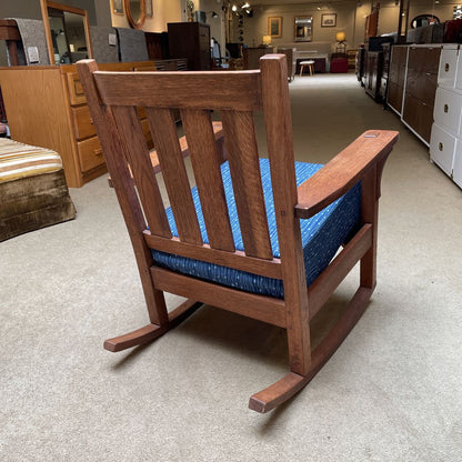 Craftsman Style Rocking Chair w/ Blue Upholstry Seat Cushion U ACCENT CHAIRS
