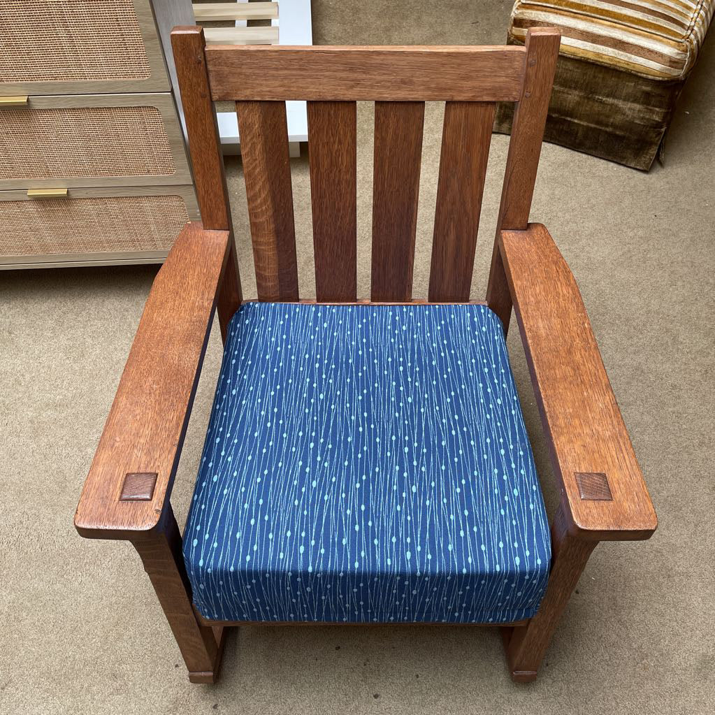 Craftsman Style Rocking Chair w/ Blue Upholstry Seat Cushion U ACCENT CHAIRS