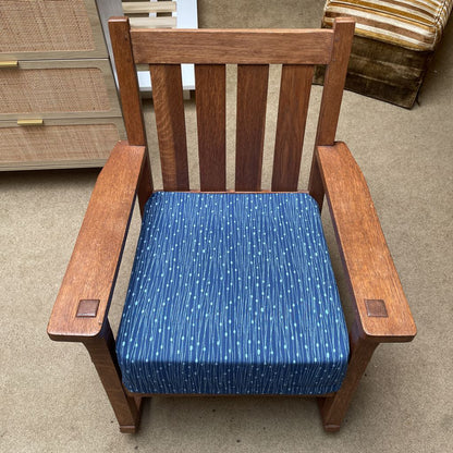 Craftsman Style Rocking Chair w/ Blue Upholstry Seat Cushion U ACCENT CHAIRS