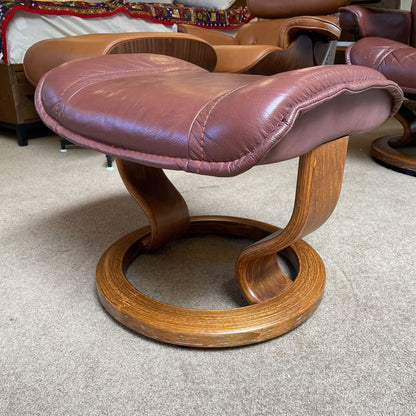 Ekornes Stressless Burgundy Leather Chair + Ottoman U ACCENT CHAIRS