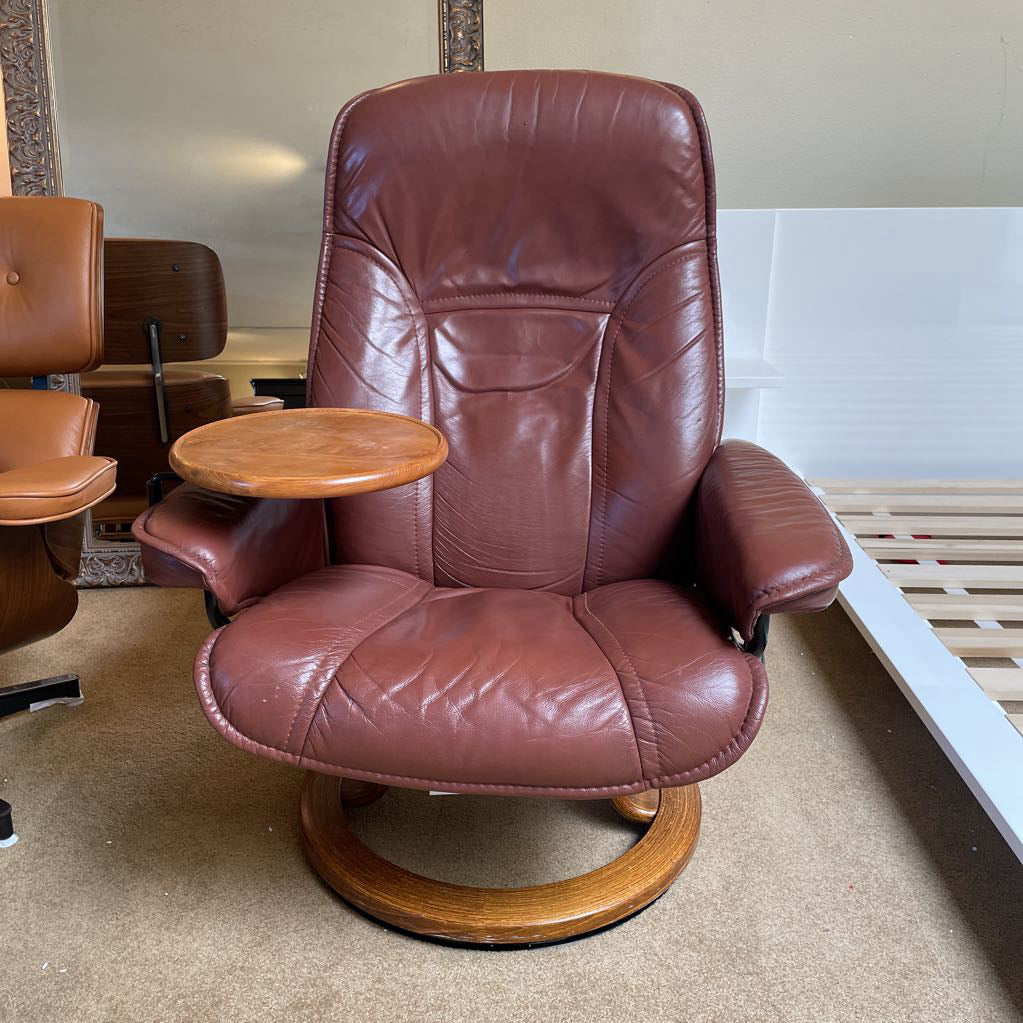 Ekornes Stressless Burgundy Leather Chair + Ottoman U ACCENT CHAIRS