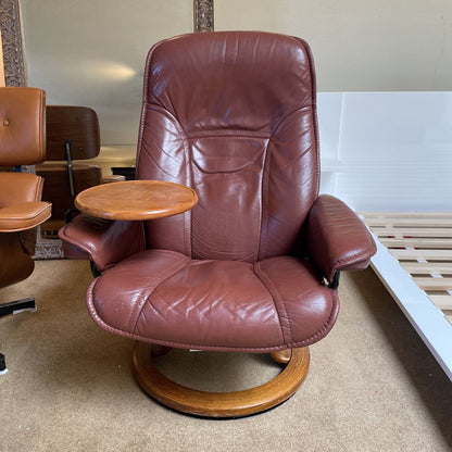 Ekornes Stressless Burgundy Leather Chair + Ottoman U ACCENT CHAIRS