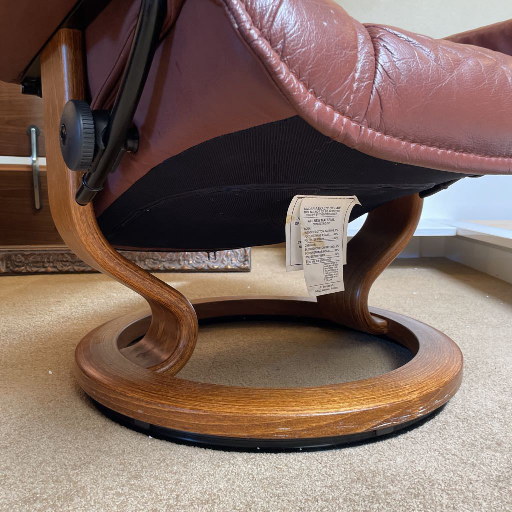 Ekornes Stressless Burgundy Leather Chair + Ottoman U ACCENT CHAIRS