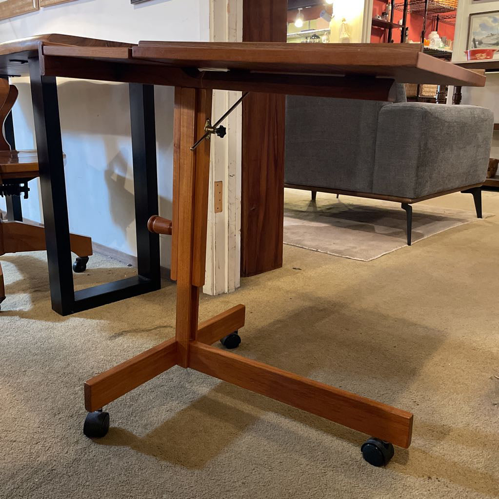 MCM Danish Teak Rolling Adjustable Tray Table