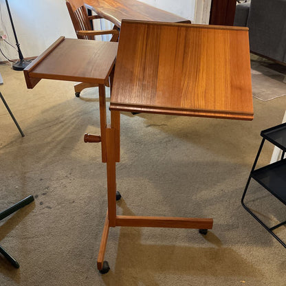 MCM Danish Teak Rolling Adjustable Tray Table