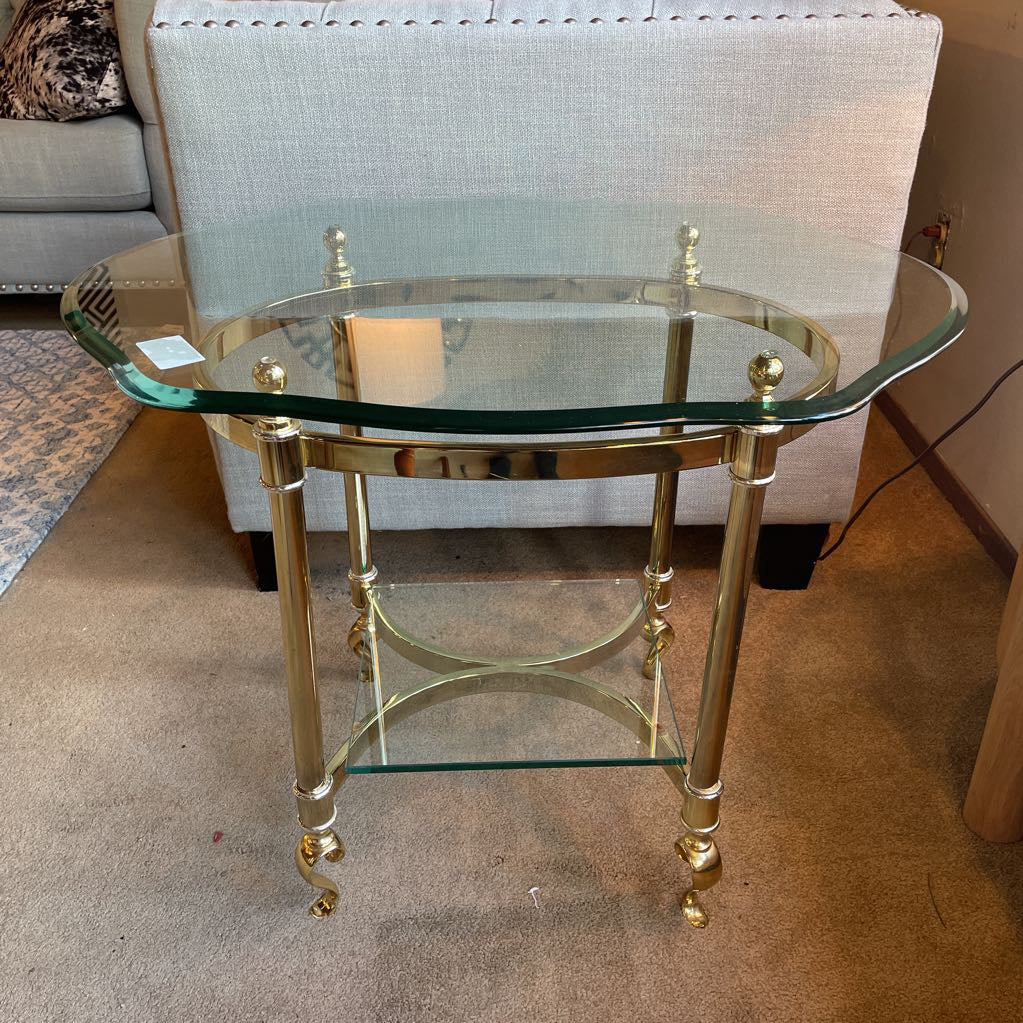Hollywood Regency Gold & Glass Side Table C SIDE TABLES