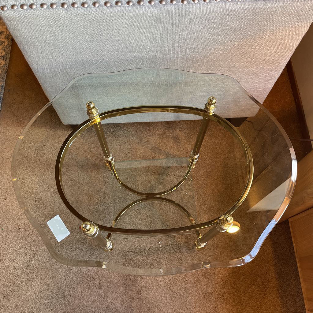 Hollywood Regency Gold & Glass Side Table C SIDE TABLES