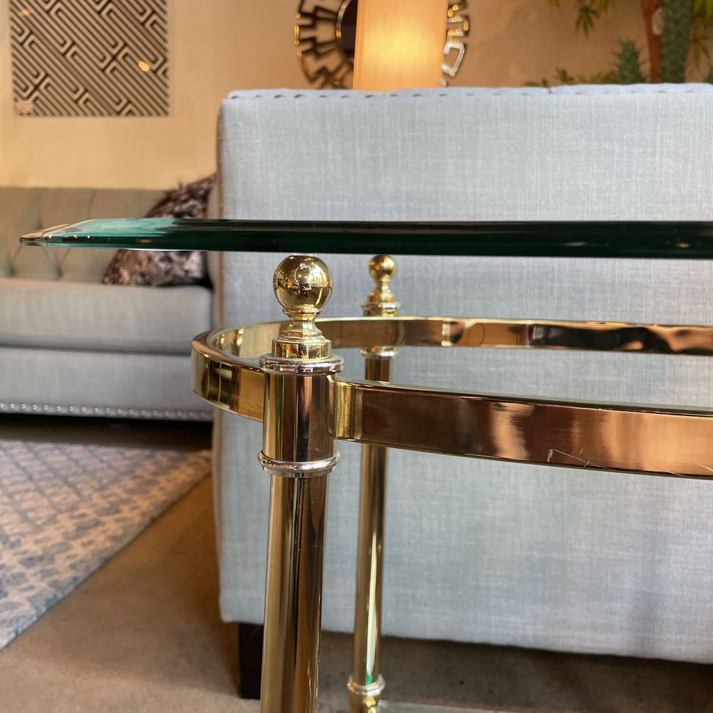 Hollywood Regency Gold & Glass Side Table C SIDE TABLES