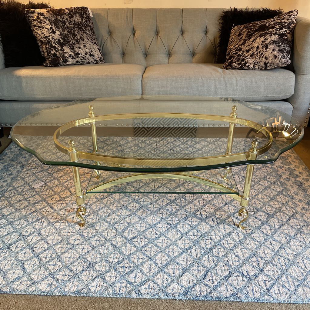 Hollywood Regency Gold and Glass Coffee Table C COFFEE TABLES
