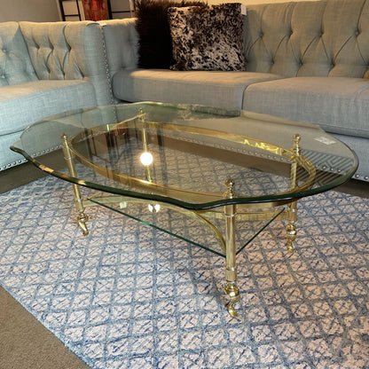 Hollywood Regency Gold and Glass Coffee Table C COFFEE TABLES