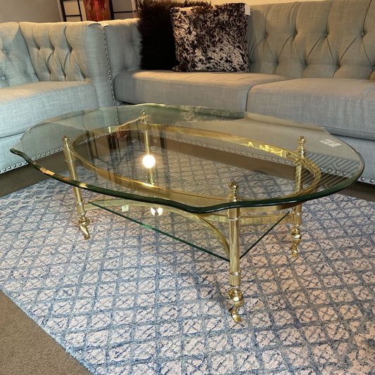 Hollywood Regency Gold and Glass Coffee Table C COFFEE TABLES