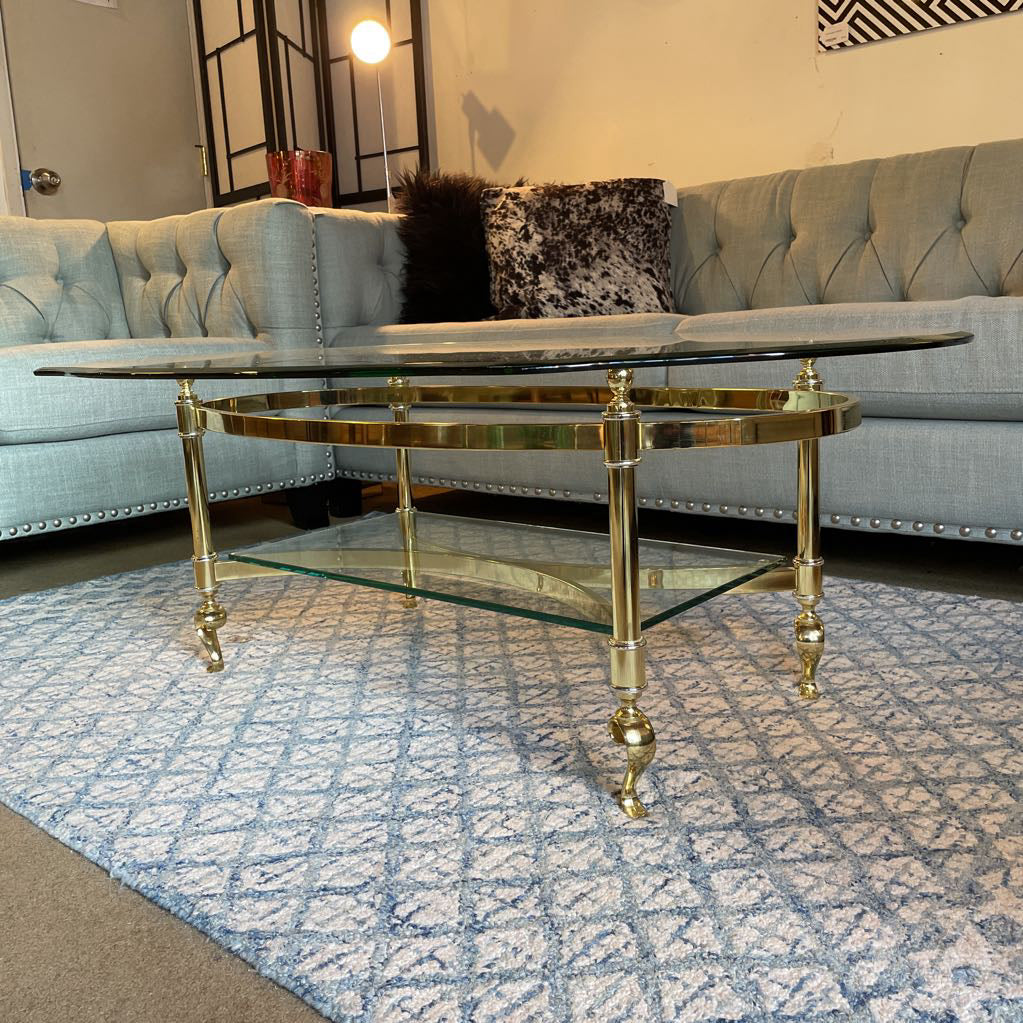 Hollywood Regency Gold and Glass Coffee Table C COFFEE TABLES