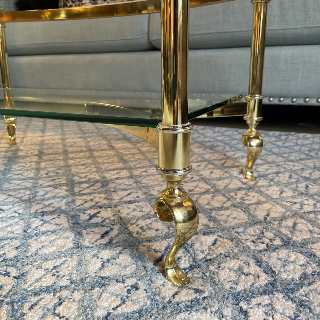 Hollywood Regency Gold and Glass Coffee Table C COFFEE TABLES