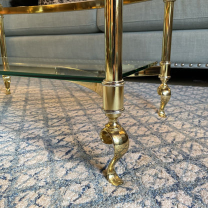 Hollywood Regency Gold and Glass Coffee Table C COFFEE TABLES