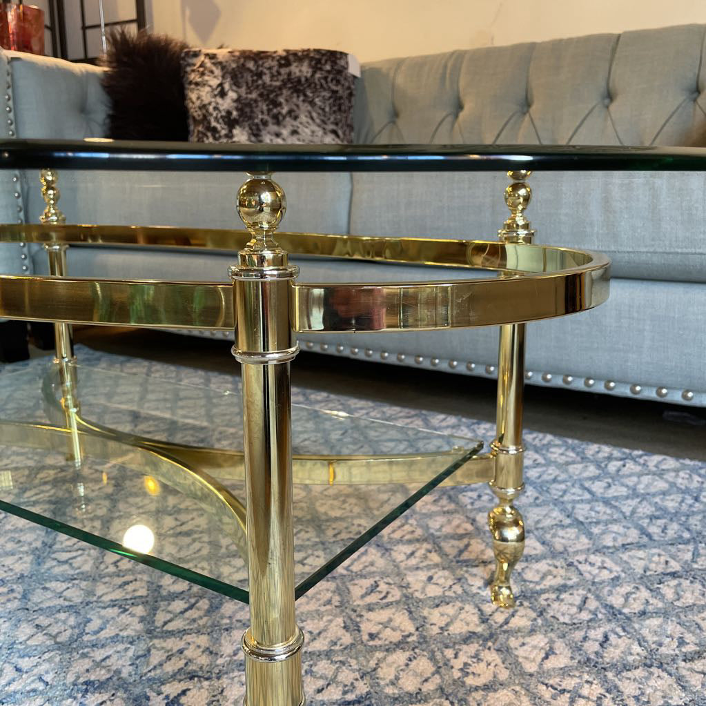 Hollywood Regency Gold and Glass Coffee Table C COFFEE TABLES