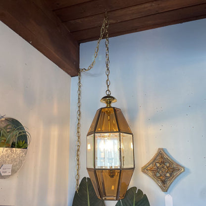 Smoke Glass Panels Vintage Hanging Light