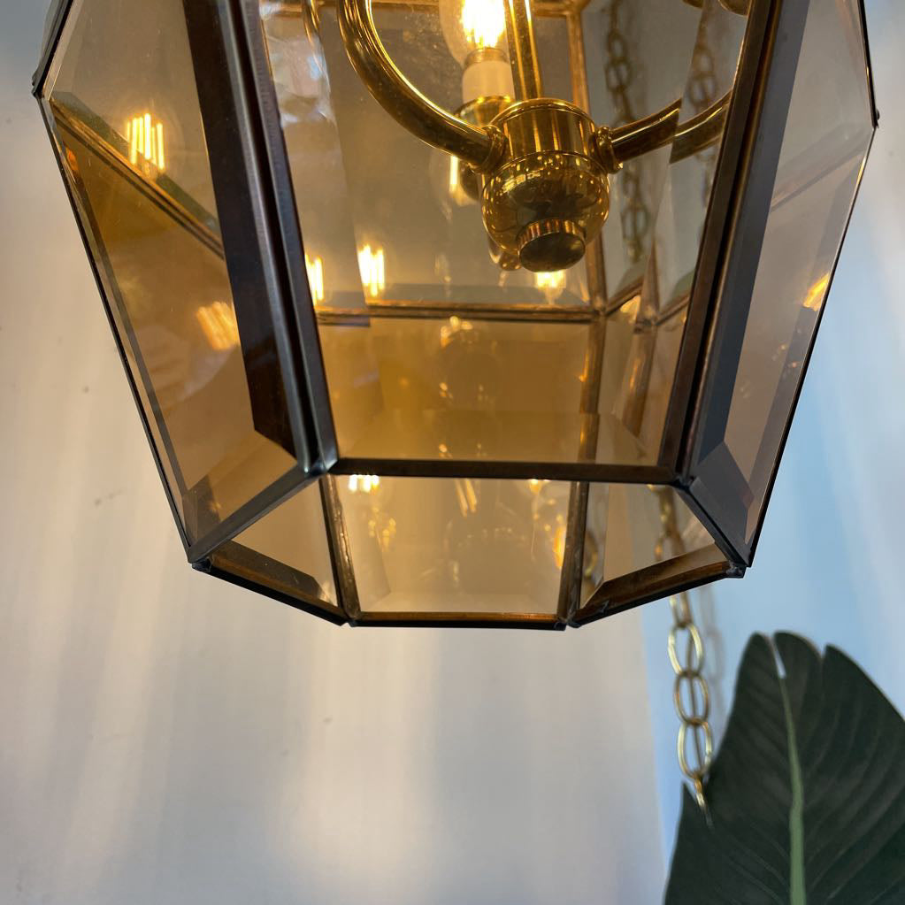 Smoke Glass Panels Vintage Hanging Light